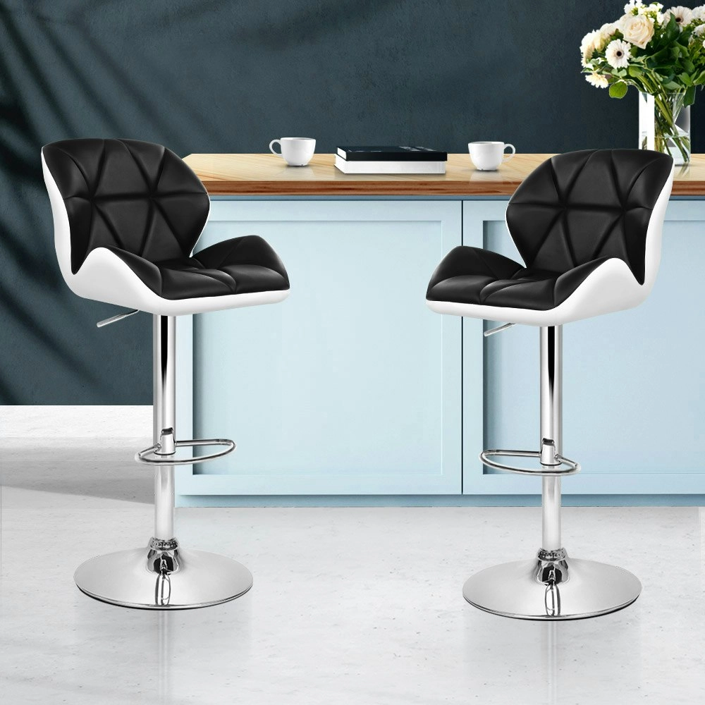 Artiss 2x Bar Stools Gas Lift Padded Leather Black & White