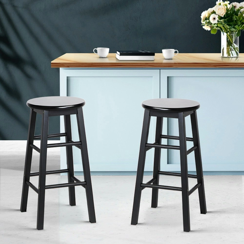 Artiss 2x Bar Stools Round Chairs Wooden Black