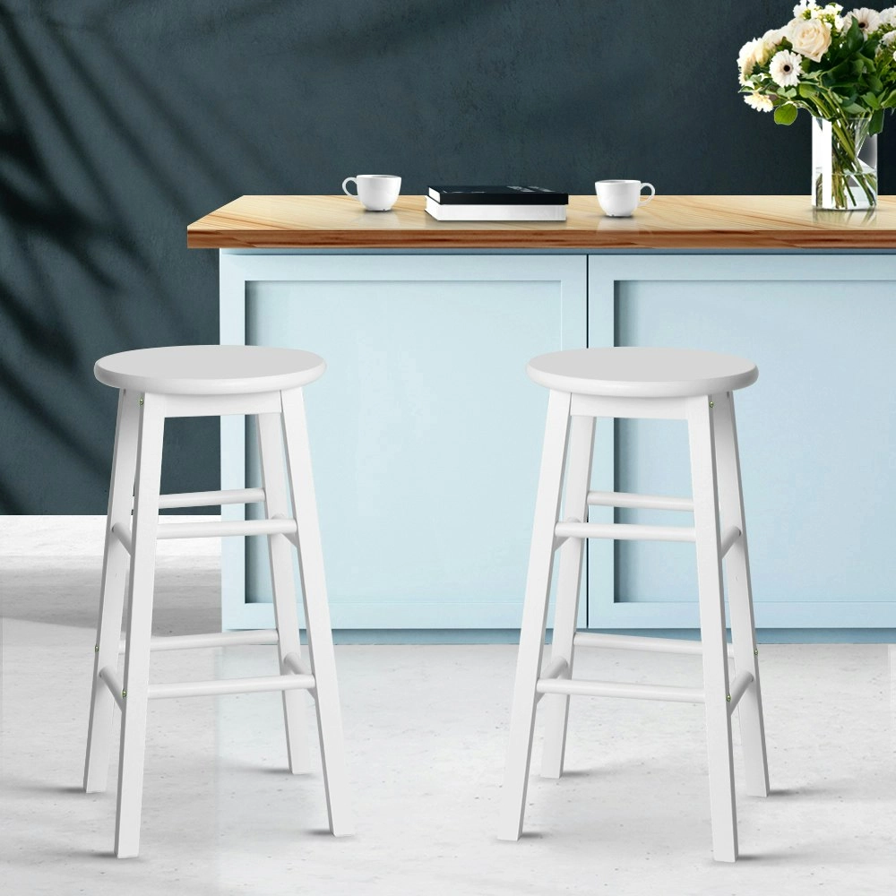 Artiss 2x Bar Stools Round Chairs Wooden White