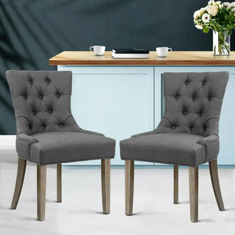 Artiss Dining Chair French Provincial Chairs Wooden Fabric Retro Cafe Grey x2