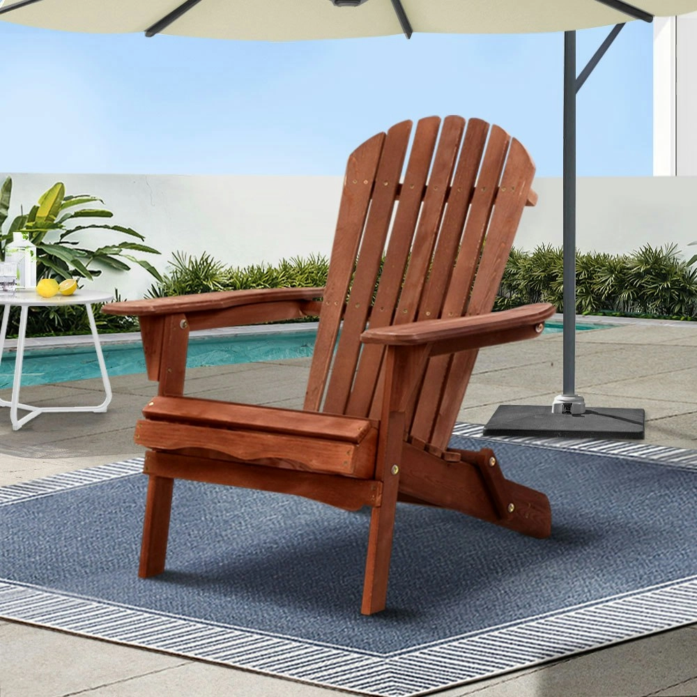 Gardeon Adirondack Outdoor Chairs Wooden Foldable Beach Chair Patio Furniture Brown