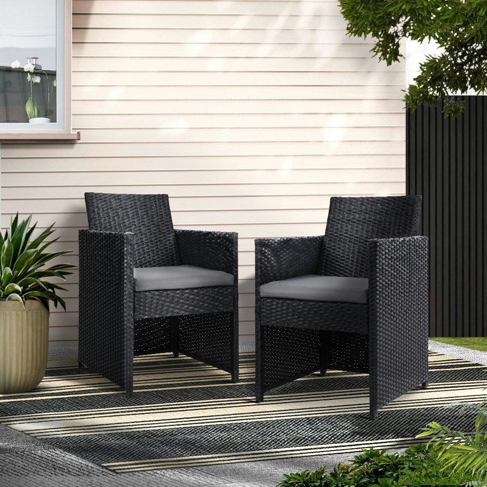 Gardeon 2PC Outdoor Dining Chairs Patio Furniture Wicker Garden Cushion Hugo