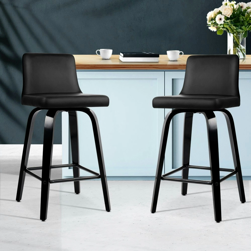 Artiss 2x Bar Stools Swivel Leather Padded Black