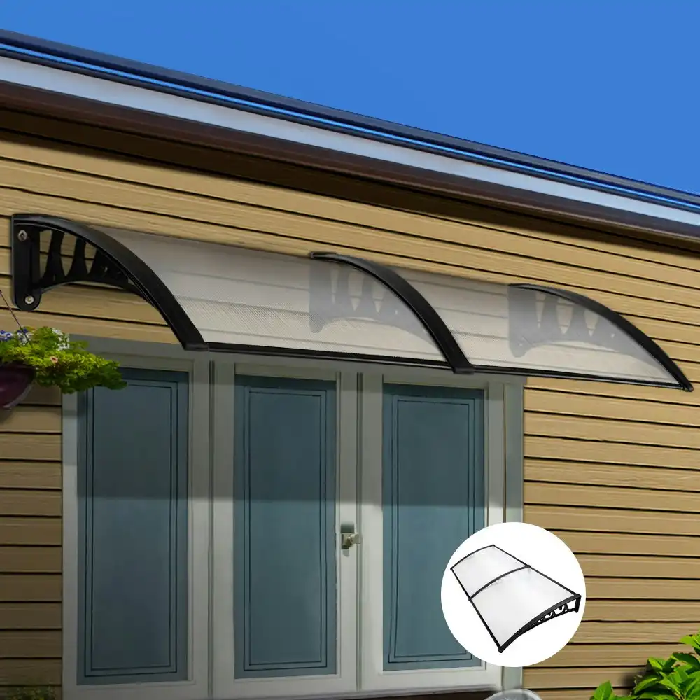 Instahut Window Door Awning? 1mx2.4m Transparent Hollow Sheet Plastic Frame