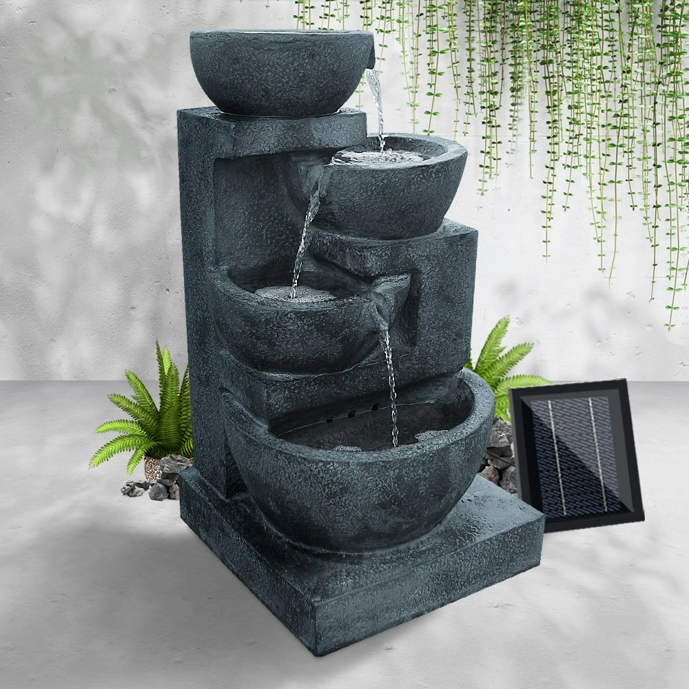 Gardeon Solar Water Feature Cascading Fountain 4-Tier Bowl LED Lights 72CM Blue