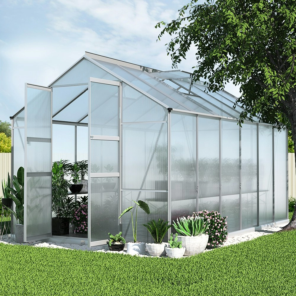 Greenfingers Greenhouse 3.7x2.5x2.26M Double Doors Aluminium Green House Garden Shed