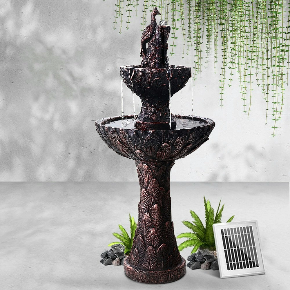 Gardeon Solar Water Feature Tier Fountain with Pump Kit Bird Bath 106CM Peacock