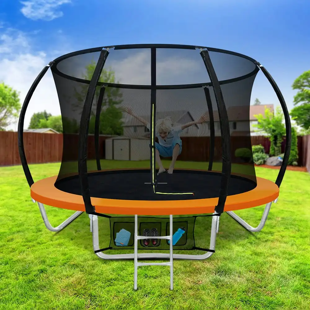 Everfit 8FT Trampoline for Kids w/ Ladder Enclosure Safety Net Rebounder Orange