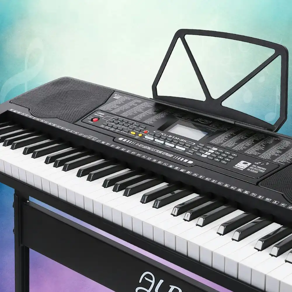 Alpha 61 Keys Electronic Piano Keyboard Digital Electric w/ Stand Lighted Black