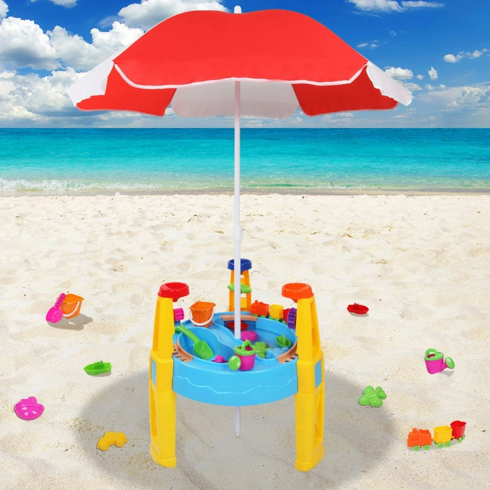 Keezi Kids Sandpit Pretend Play Set Water Sand Table Children Outdoor Toy Umbrella