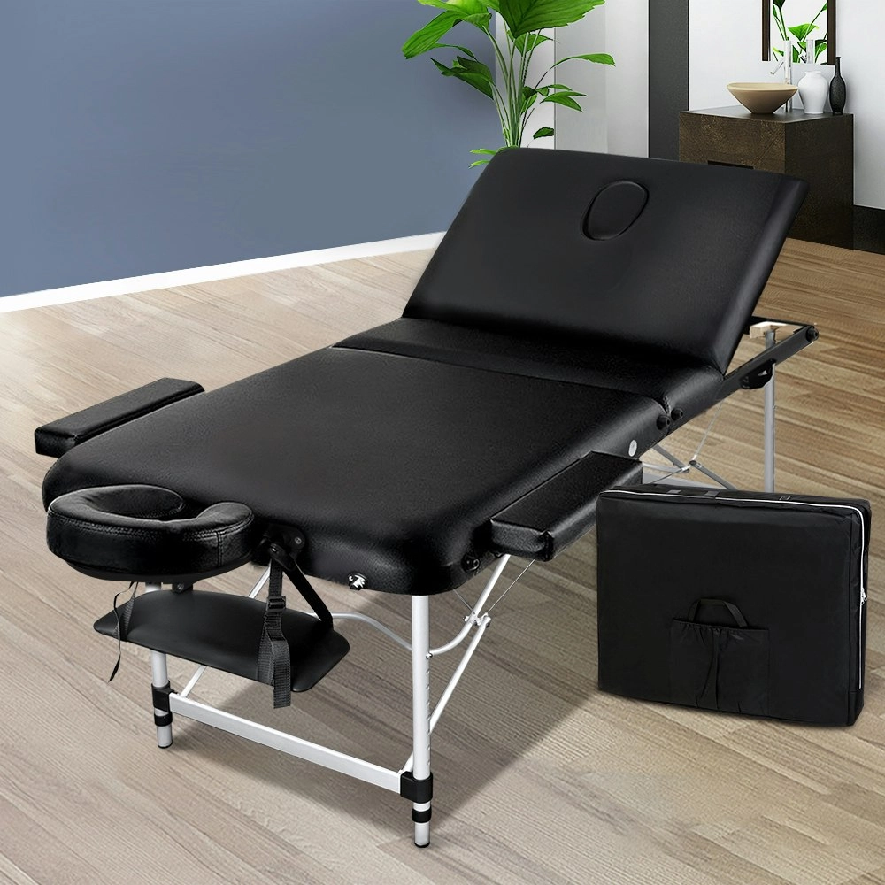 Zenses Massage Table 70cm Portable 3 Fold Aluminium Beauty Bed Black