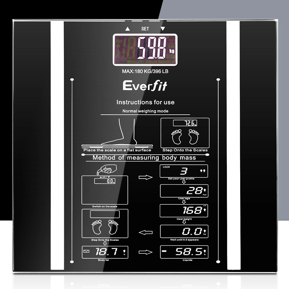 Everfit Body Fat Bathroom Scale Weighing Water Body Fat Gym 180KG