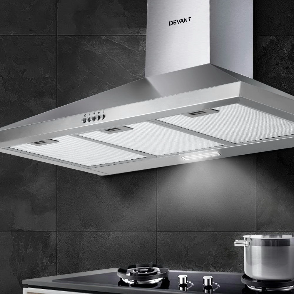 Devanti 900mm Range Hood 90cm Rangehood Stainless Steel LED Light