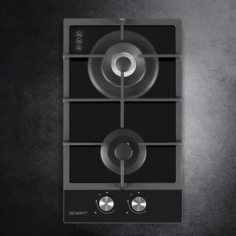 Devanti Gas Cooktop 30cm 2 Burner Black