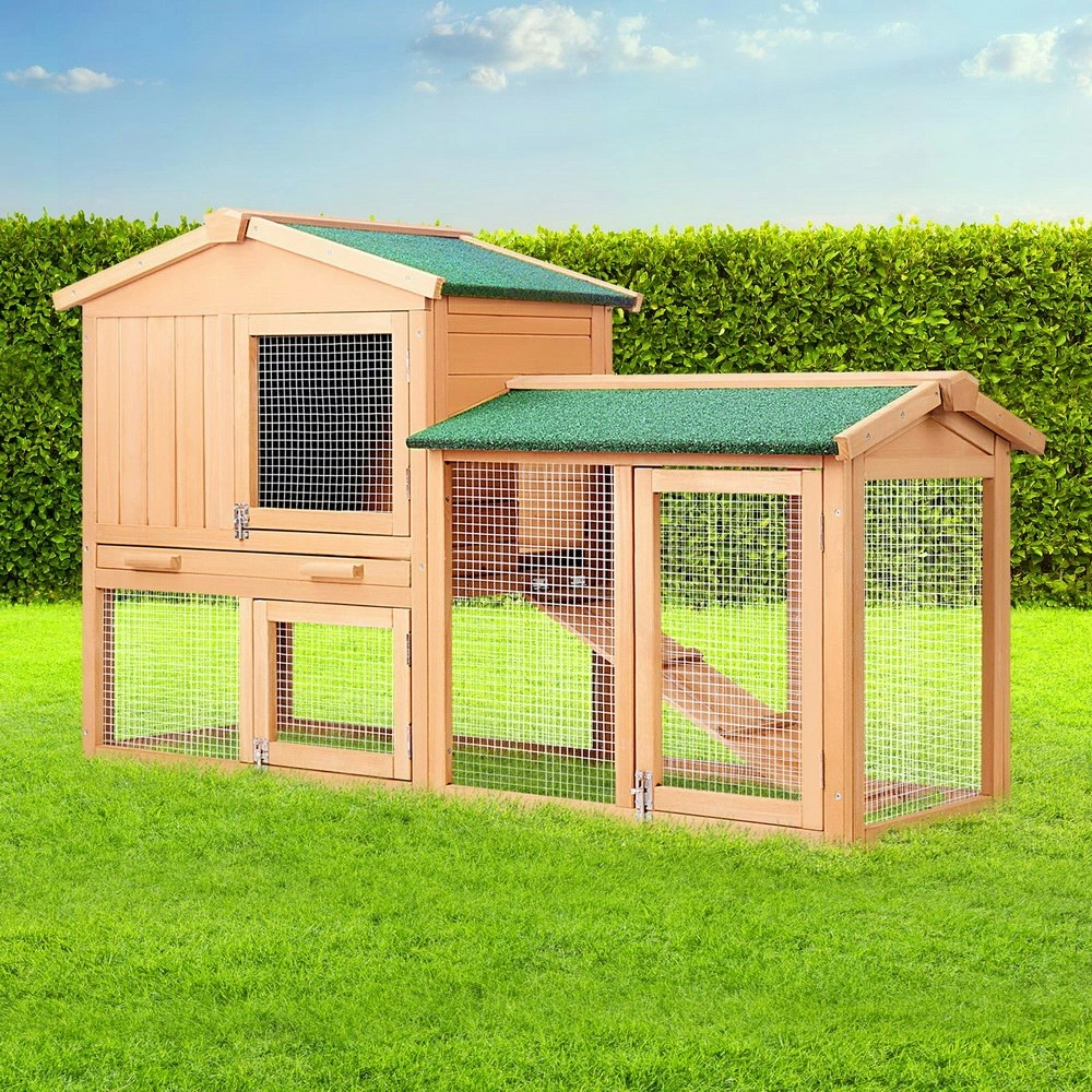 i.Pet Chicken Coop Rabbit Hutch 138cm x 44cm x 85cm Large House Run Cage Wooden Outdoor