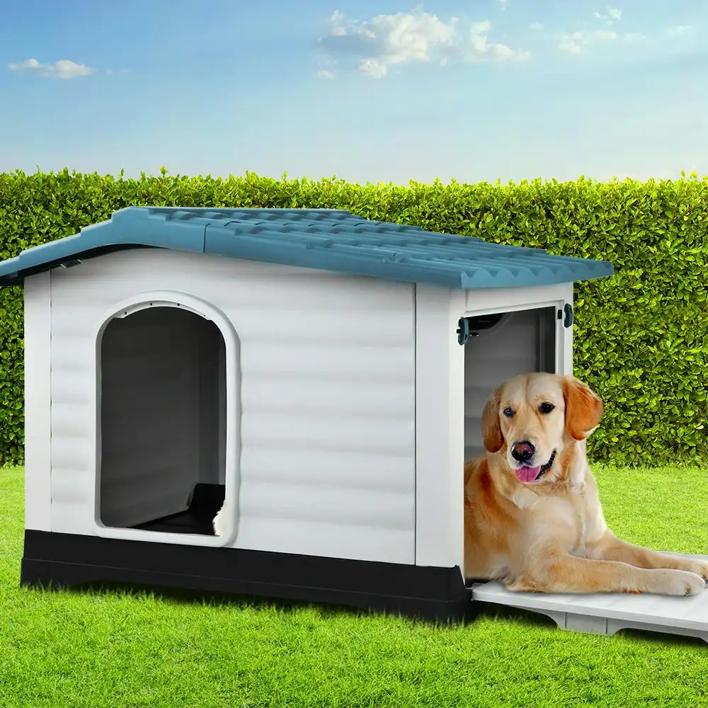 i.Pet Dog Kennel House Extra Large Outdoor Plastic Puppy Pet Cabin Shelter XL Blue