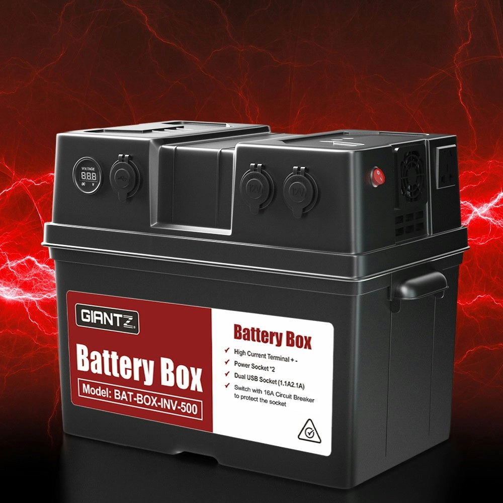 Giantz Battery Box With Inverter Deep Cycle Battery Portable Caravan Camping USB