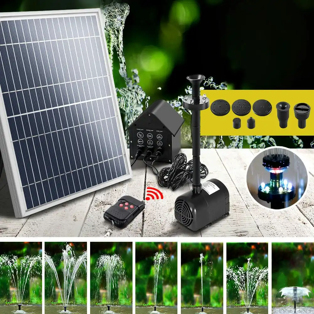 Gardeon Solar Pond Pump with Battery Kit LED Lights 8.8 FT