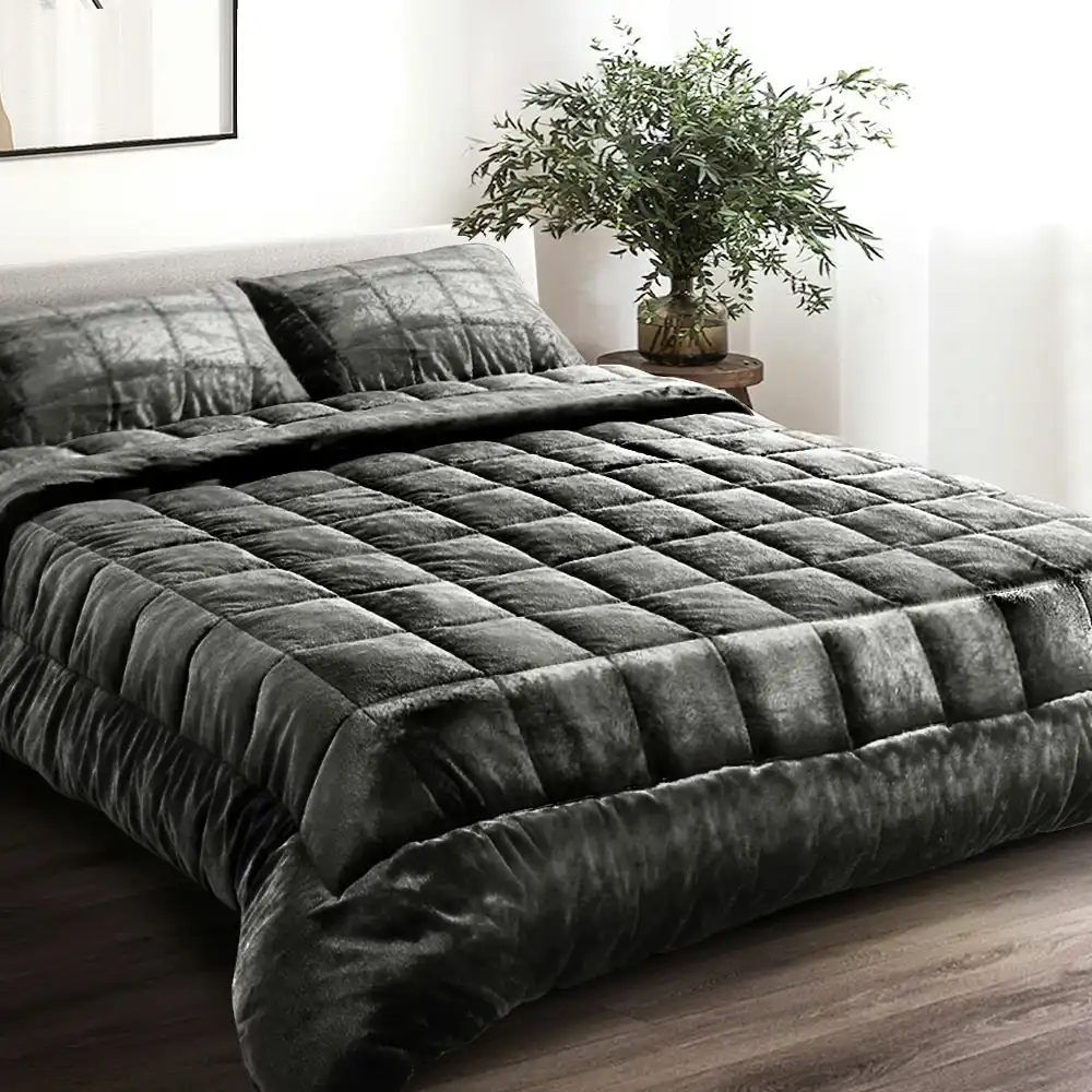 Giselle Bedding Faux Mink Quilt Charcoal Super King