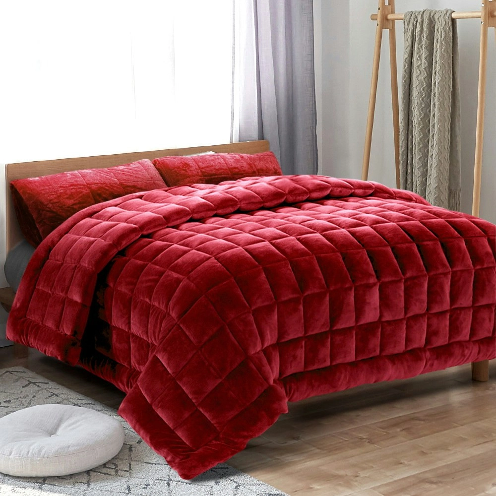 Giselle Bedding Faux Mink Quilt Burgundy Queen