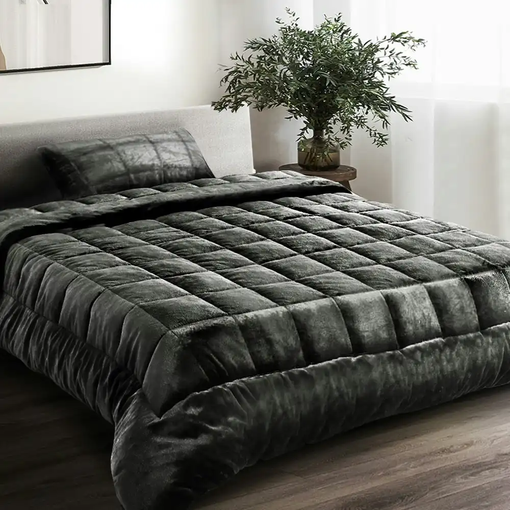 Giselle Bedding Faux Mink Quilt Charcoal Single