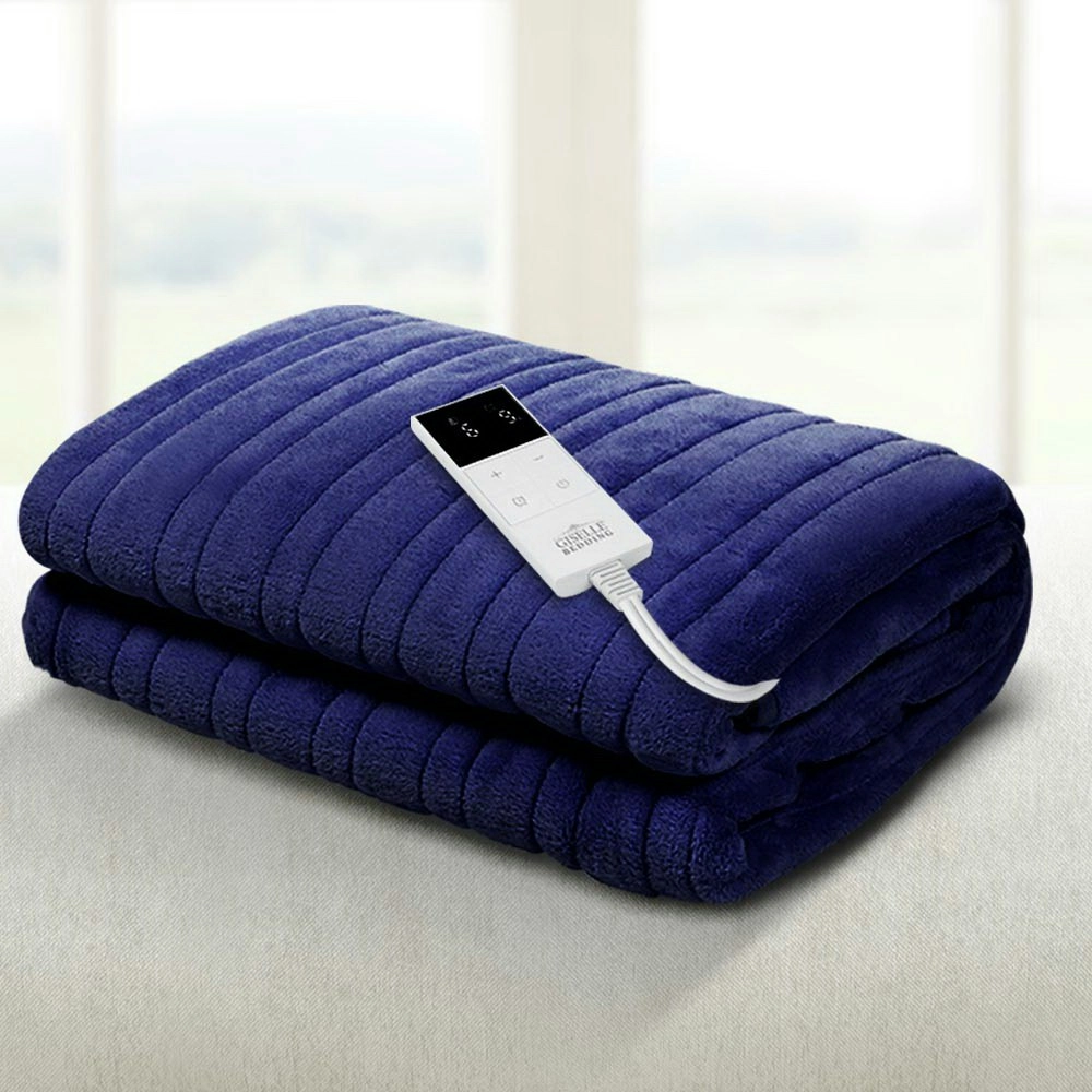 Giselle Electric Throw Rug Heated Blanket Fleece Blue