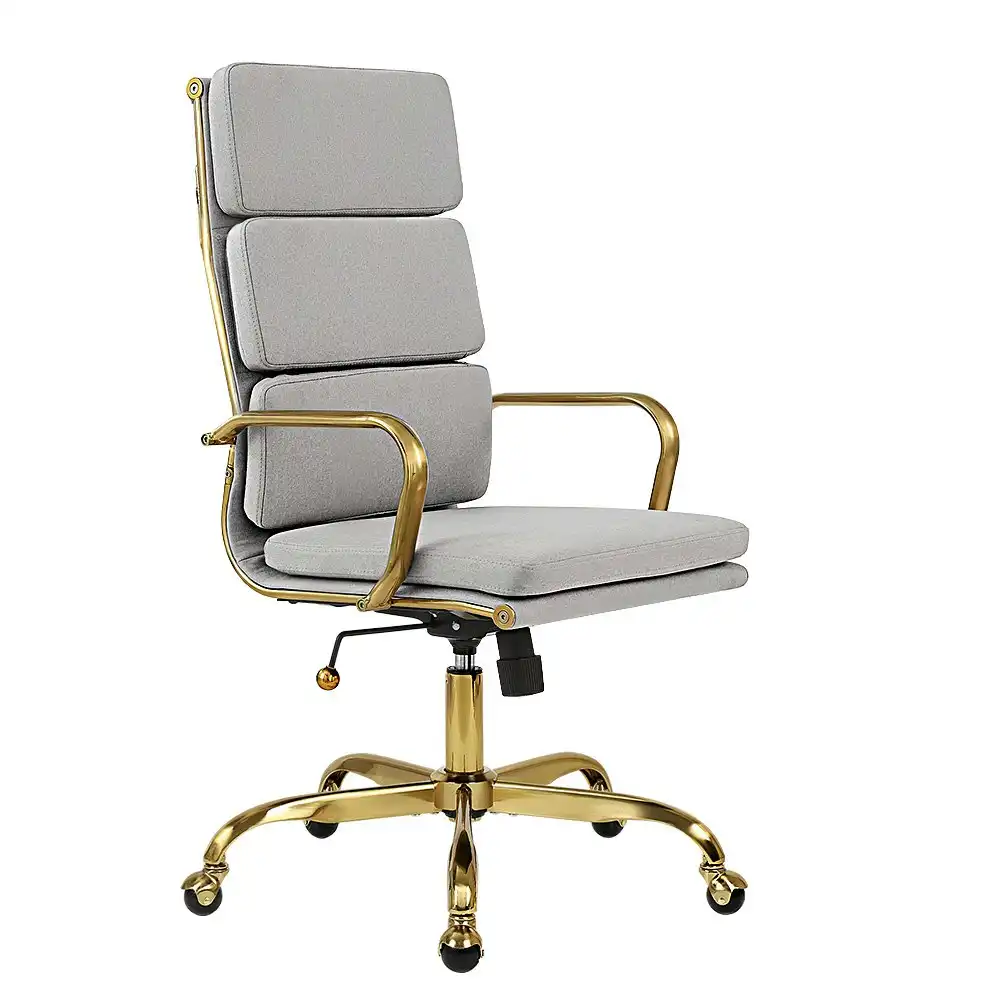 Furb Executive Office Chair Ergonomic High-Back Fabric Seat Gold Frame Light Grey