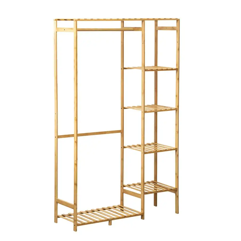 Furb Open Wardrobe Clothes Rail Rack Hanging Garment Bamboo Organizer Coat Shelf Stand Shoes Storage