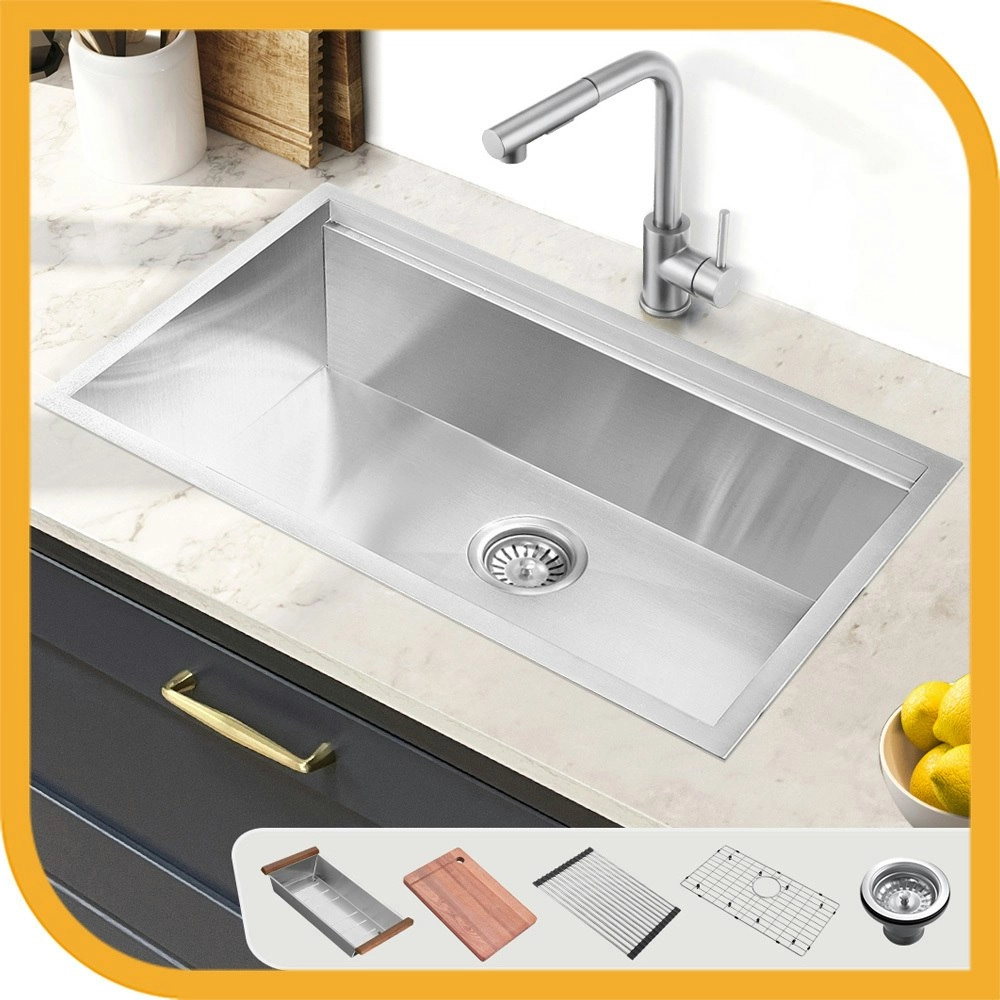 Simplus Stainless Steel Kitchen Workstation Sink 75x45CM Laundry Undermount Single Bowl Set Silver