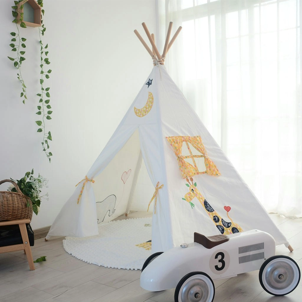 All 4 Kids Penelope Cotton Canvas Kids Elephant Pentagon Teepee Tent