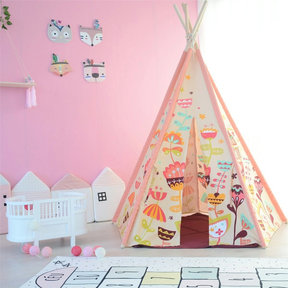 All 4 Kids Nora Large Pink Blooming Kids Teepee Tent