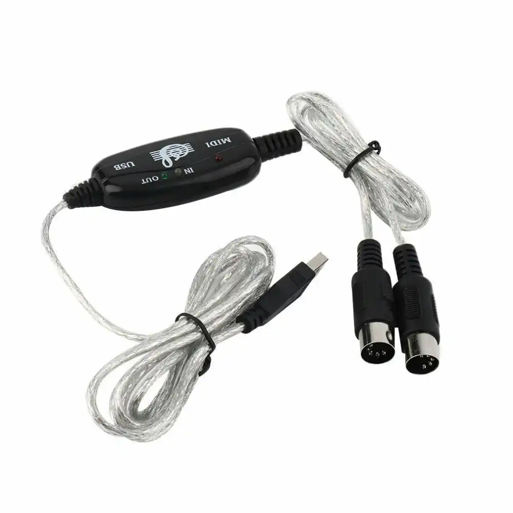 USB IN-OUT MIDI Interface Cable Converter PC to Music Keyboard Adapter Cord