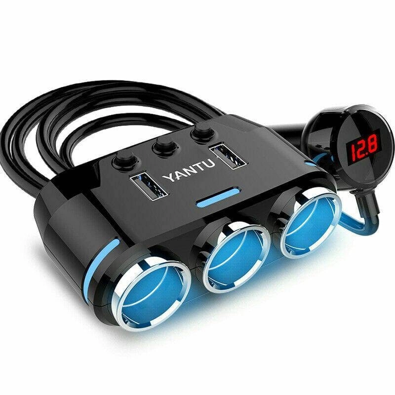 Car Charger Cigarette Lighter 3 Port Power Adapter Socket + Dual USB