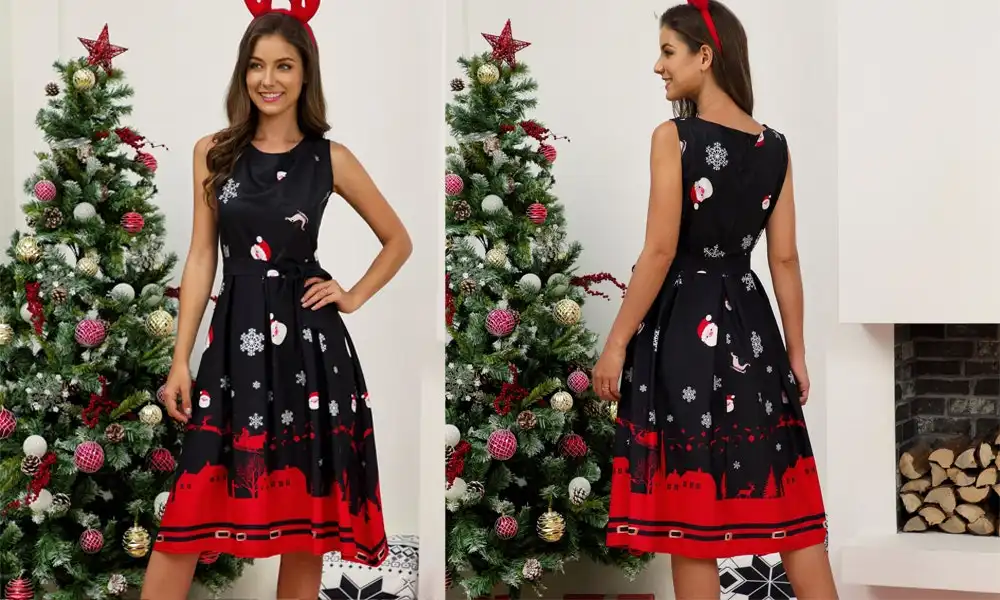 Women s Christmas Dress Black and Red Sleigh My Shop Your Shop Lasoo