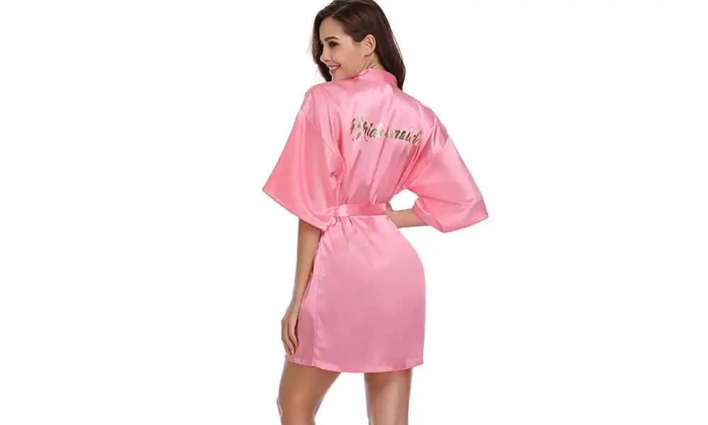 Women's Wedding Robe with Gold Glitter Print - Bridesmaid - Pink