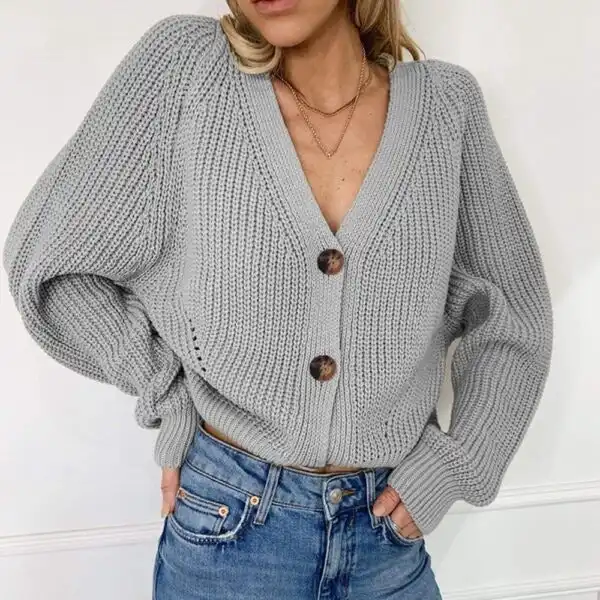 Women s Cropped Knit Button Cardigan Grey My Shop Your Shop