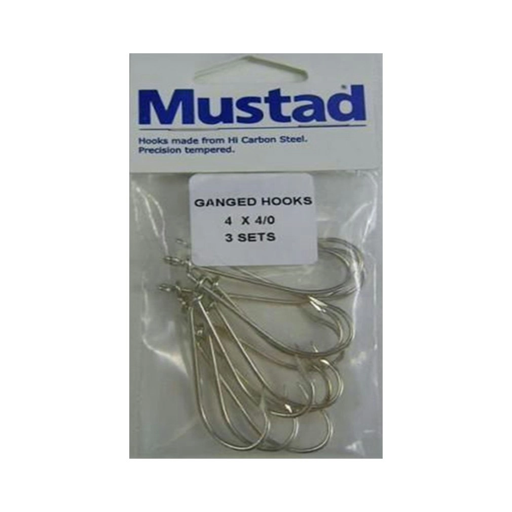 3 Sets Mustad Pre-Rigged Ganged Hooks 4/0 X 4 Hooks