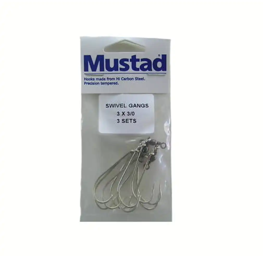 Mustad Pre-Rigged Swivel Gang Hooks 3/0 3 Hooks 3 Sets