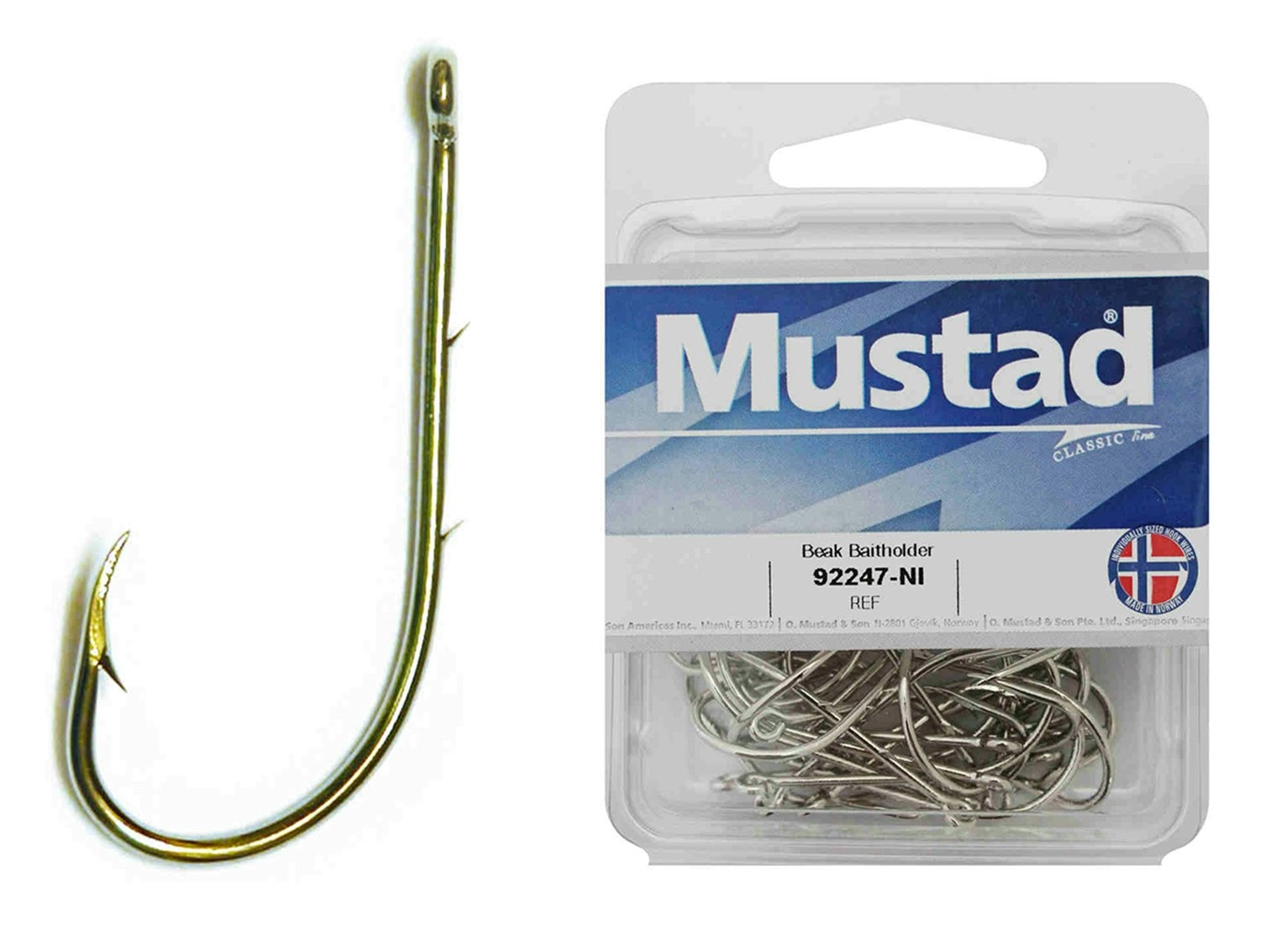 1 Box of Mustad 92247NI Beaked Baitholder Nickle Fishing Hooks