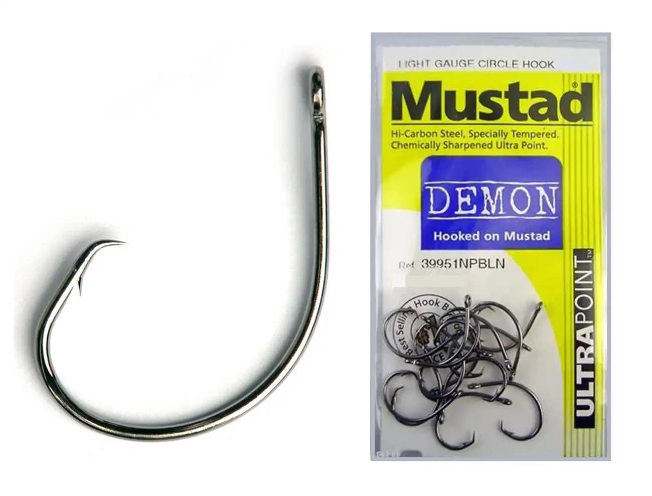 1 Packet of Mustad 39951NPBLN Demon Circle Light Chemically Sharp Fishing Hooks