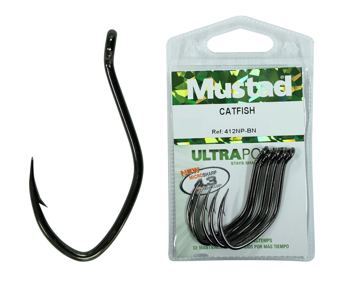 1 Packet of Mustad 412NPBLN Deep V Heavy Bottom Chemically Sharp Fishing Hooks