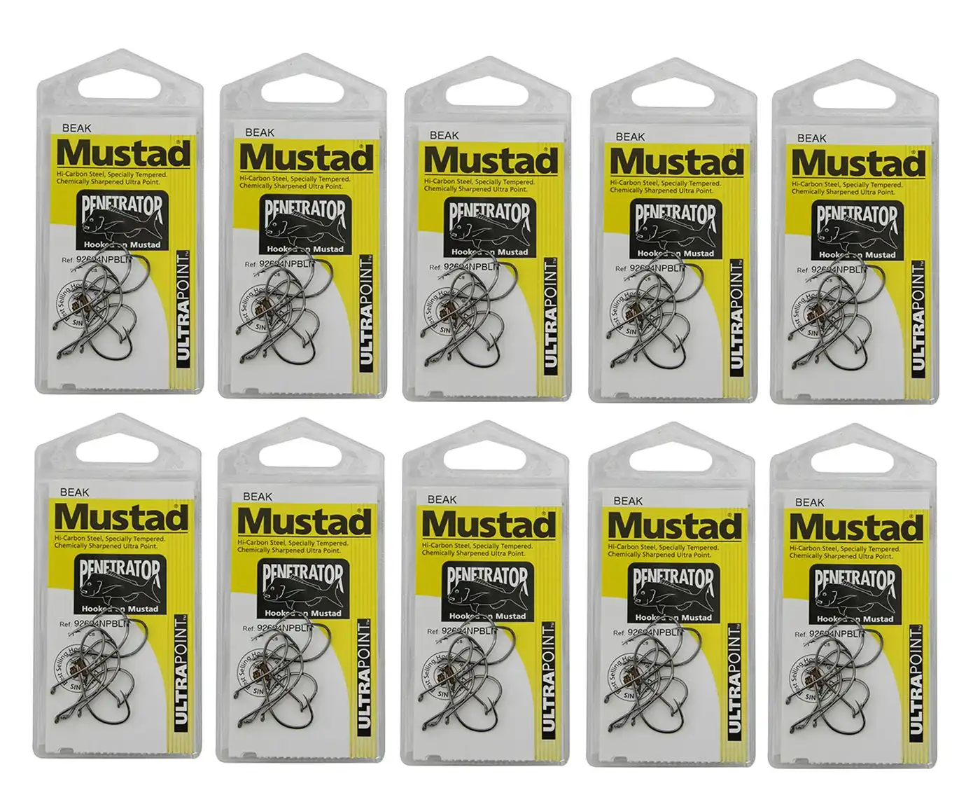 10 Packs of Mustad 92604NPBLN Penetrator Chemically Sharp Fishing Hooks