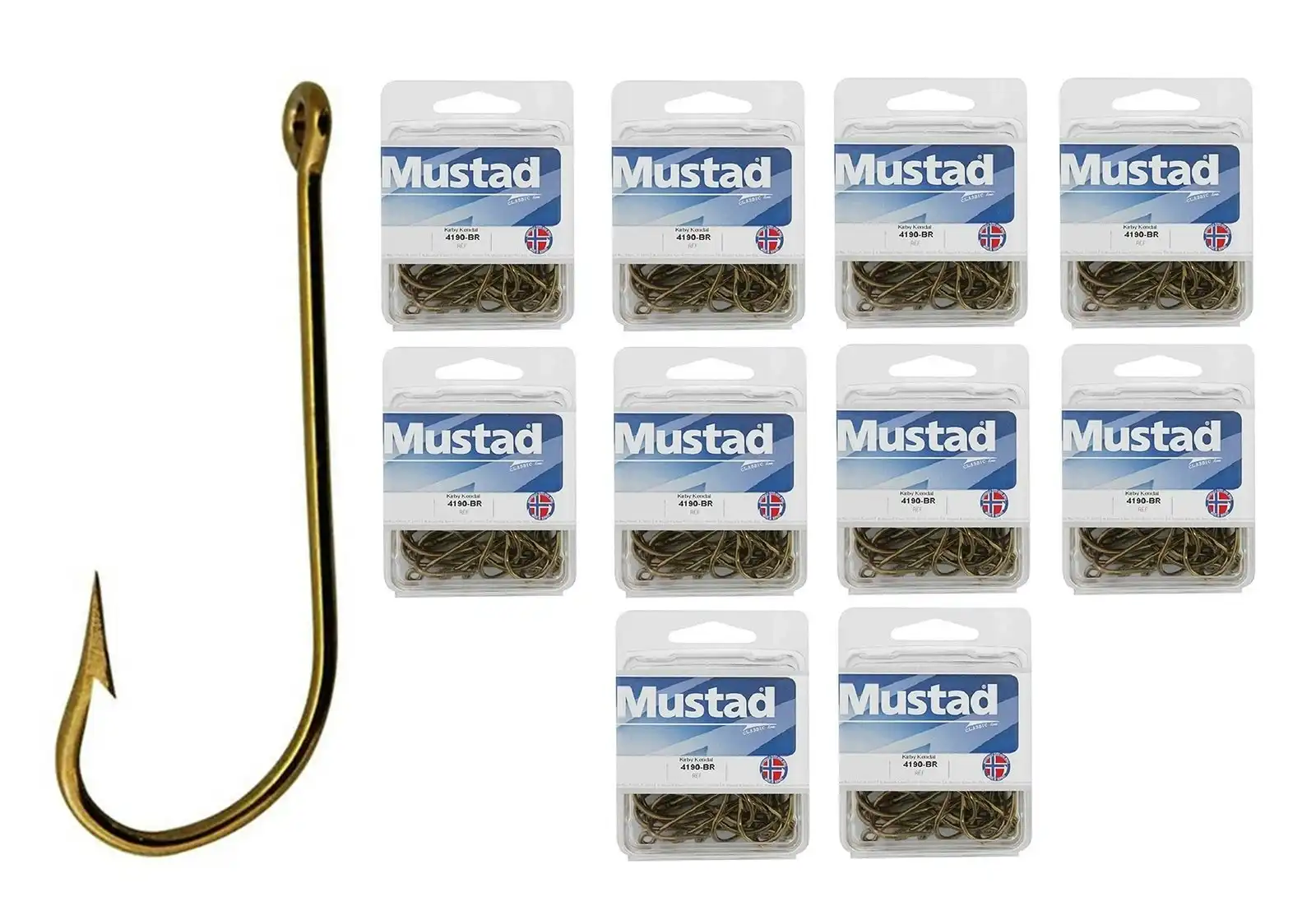 10 Boxes of Mustad 4190 Bronze Kendal Kirby Fishing Hooks