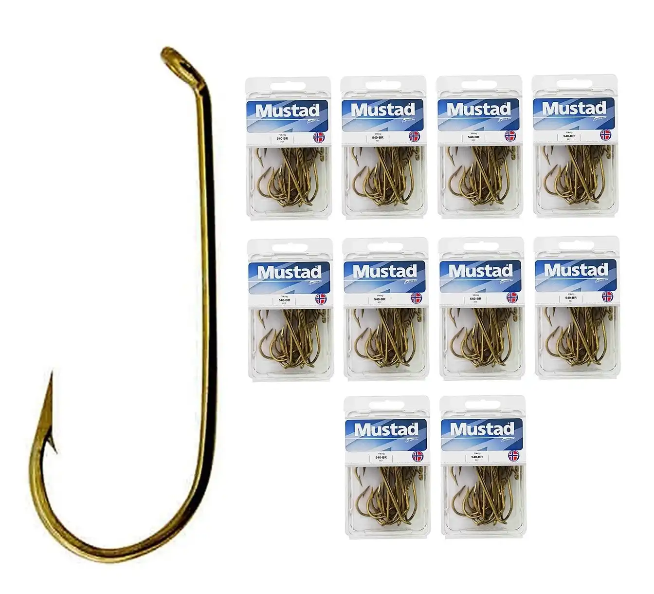 100 x Mustad 79640 Bronze French Viking Fishing Hooks - Size 10/0