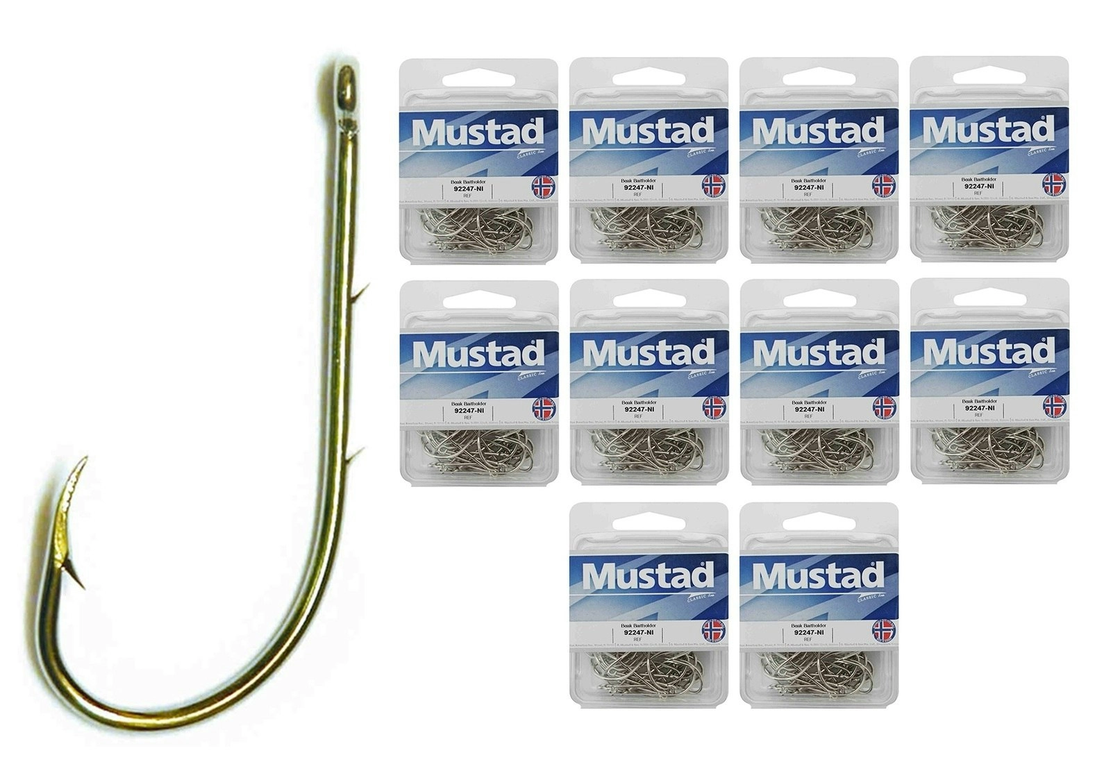 10 Boxes of Mustad 92247NI Beaked Baitholder Nickle Fishing Hooks