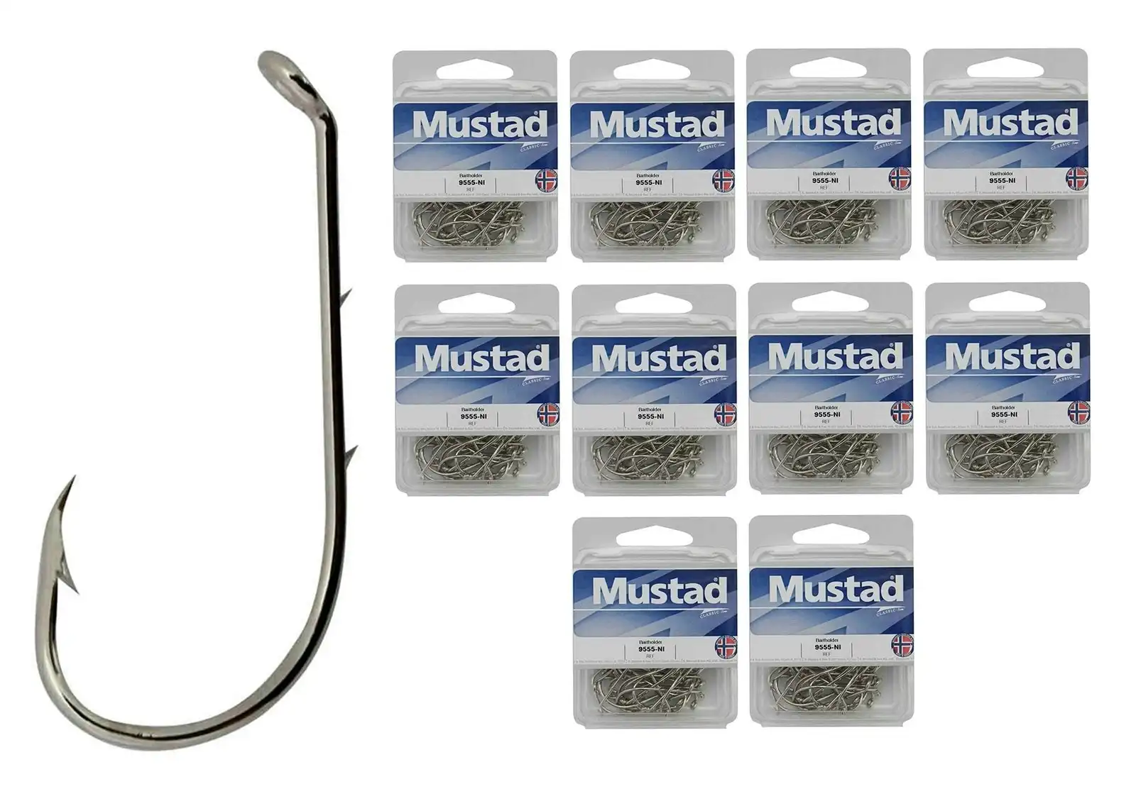 10 Boxes of Mustad 9555B Beaked Baitholder Nickle Plated Fishing Hooks