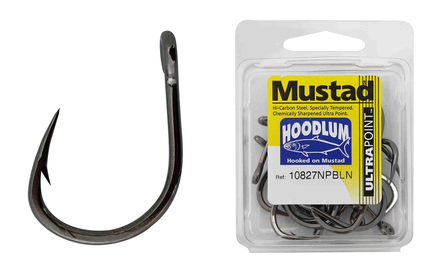 100 x Mustad 10827NPBLN Hoodlum 4x Strong Chemically Sharpened Fishing Hooks