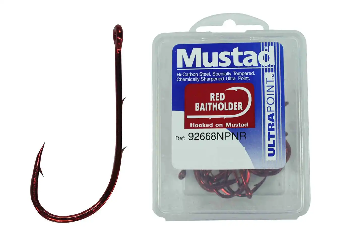 100 x Mustad 92668NPNR Red Baitholder Chemically Sharpened Fishing Hooks