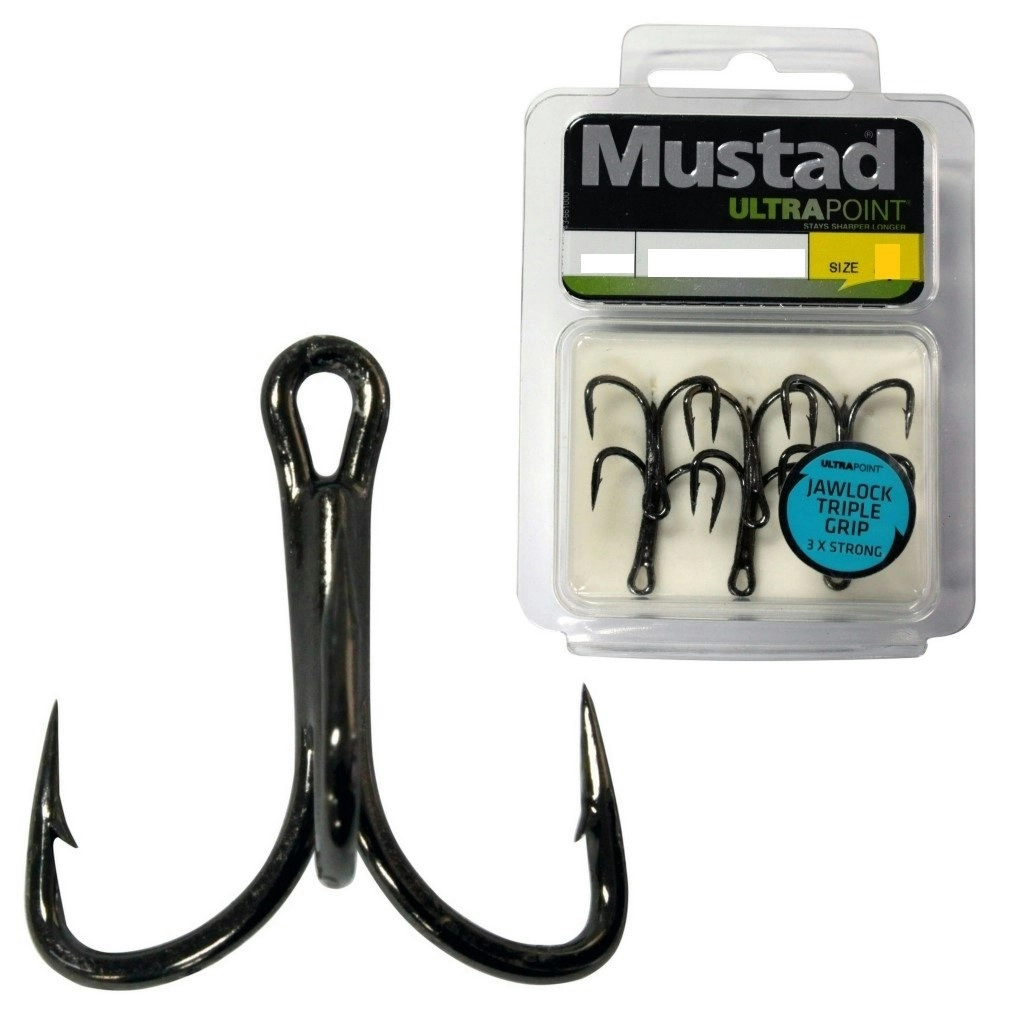 Mustad TG77NPBN 3x Strong Jawlock Triple Grip Treble Hooks -Chemically Sharpened