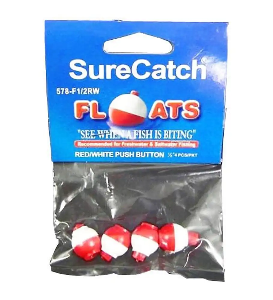 4 X 1/2 Inch Red and White Push Button Fishing Floats